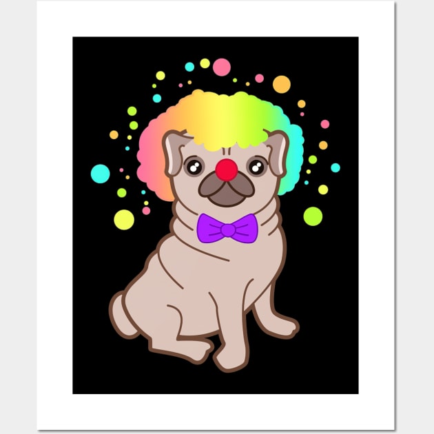 Pug dog in a clown costume Wall Art by HillySeonard